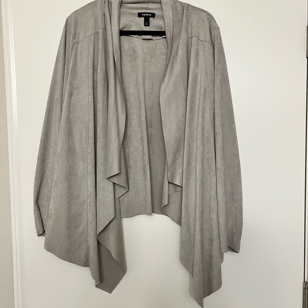 Torrid Light Gray Drape Front Jacket